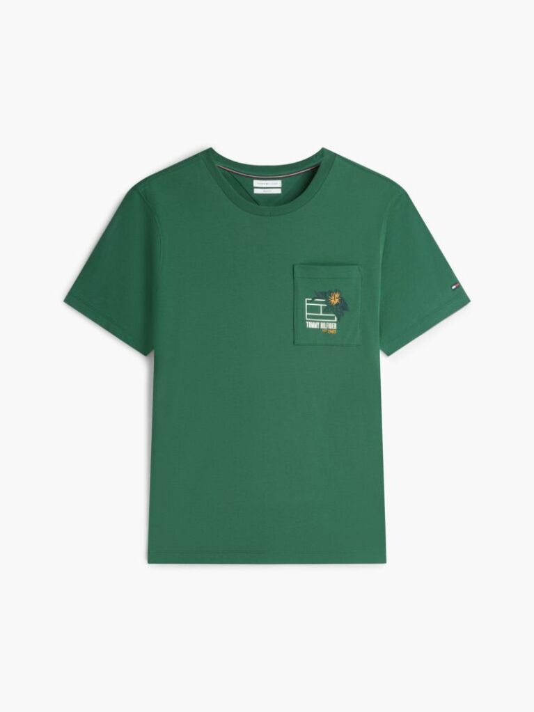Green Floral Graphic Pocket T-Shirt  Men