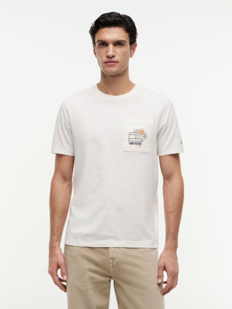 Bej T-Shirt Cu Model Floral Pe Buzunar  Barbati