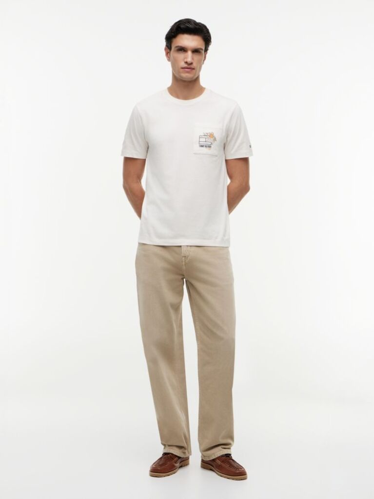 Bej T-Shirt Cu Model Floral Pe Buzunar  Barbati