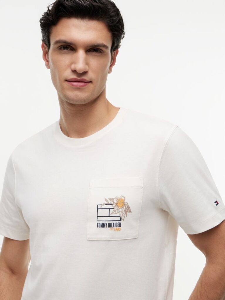 Bej T-Shirt Cu Model Floral Pe Buzunar  Barbati