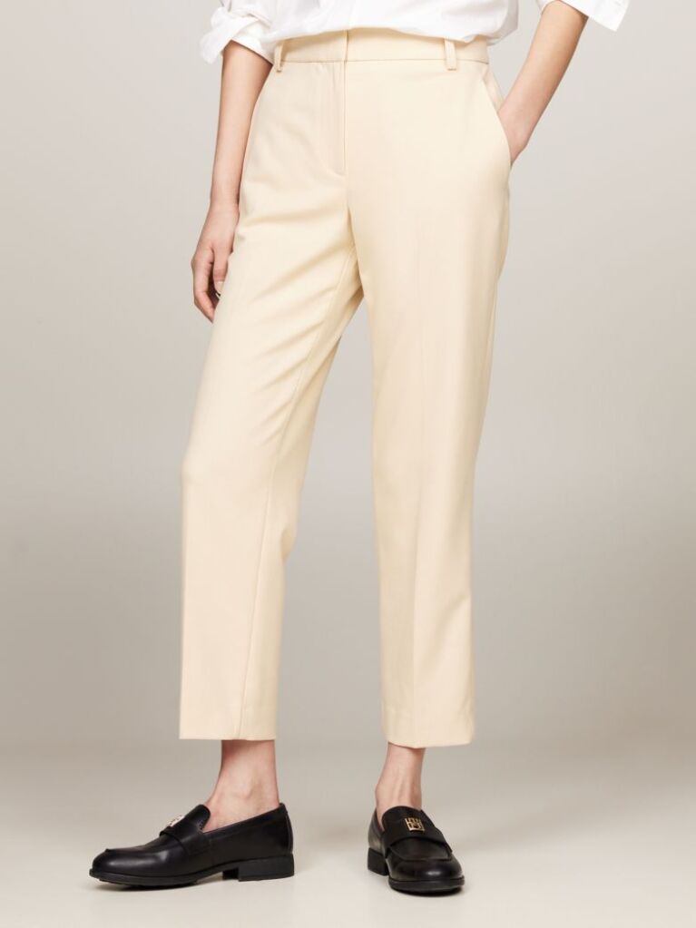 Beige Slim Fit Straight Leg Trousers  Women