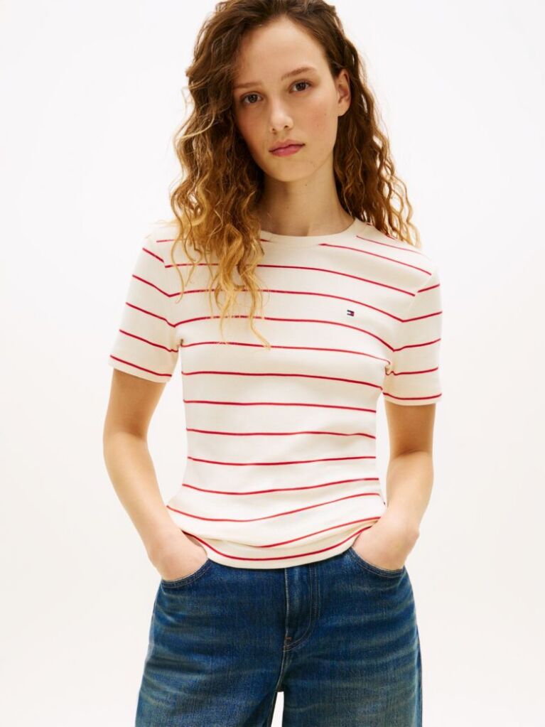 Multi Tricou Cu Nervuri Slim Fit Cu Steag Brodat  Femei
