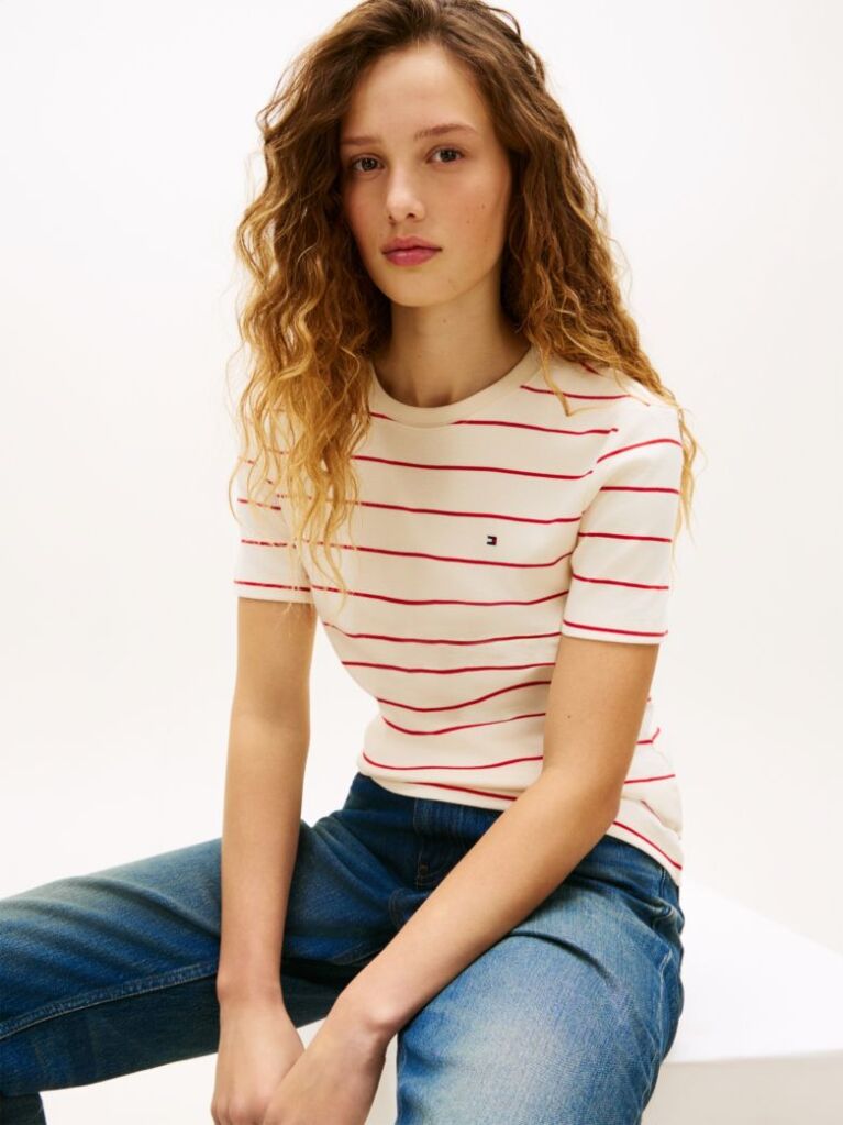 Multi Tricou Cu Nervuri Slim Fit Cu Steag Brodat  Femei