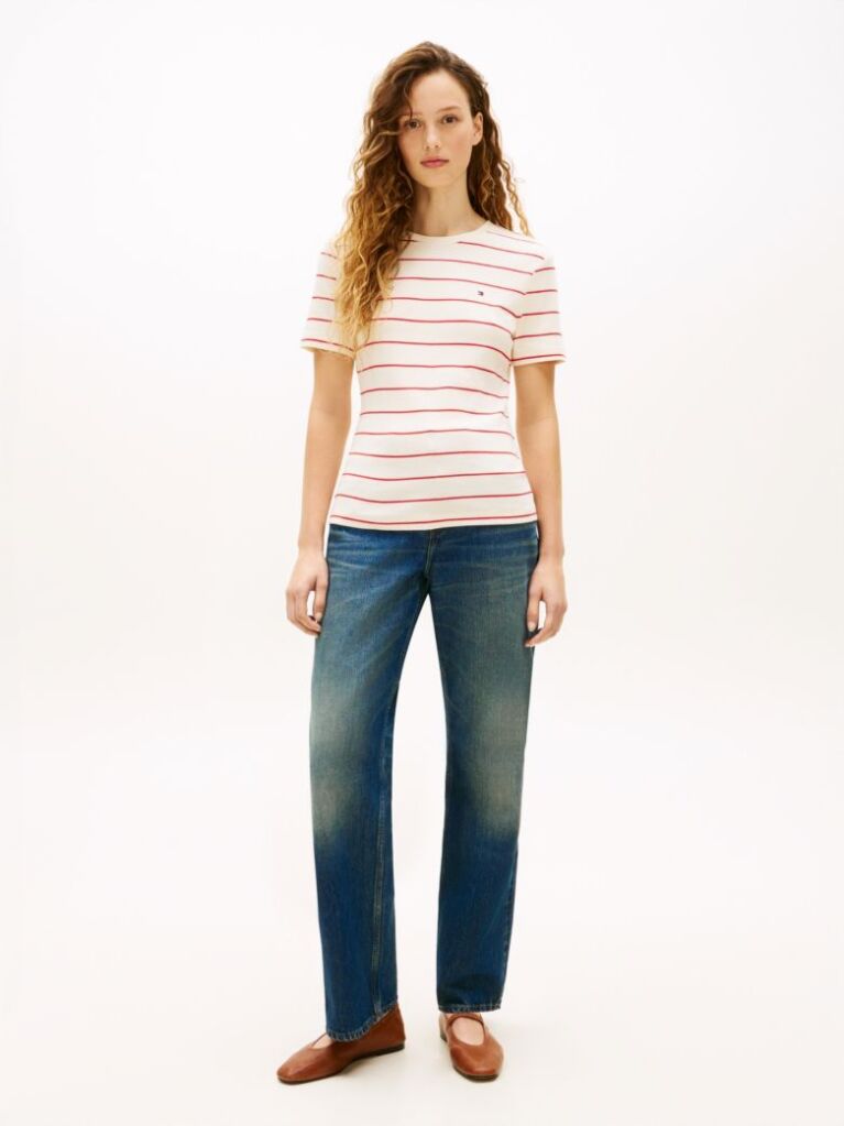 Multi Tricou Cu Nervuri Slim Fit Cu Steag Brodat  Femei
