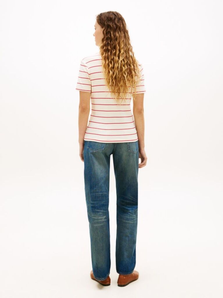 Multi Tricou Cu Nervuri Slim Fit Cu Steag Brodat  Femei