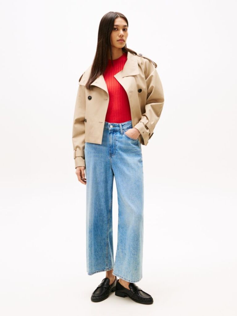 Blue Jeans High Rise Wide Leg Cropped   Femei
