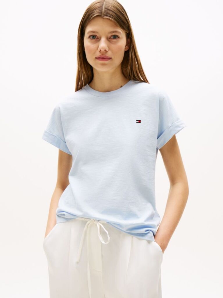 Blue Textured Crew Neck T-Shirt  Women