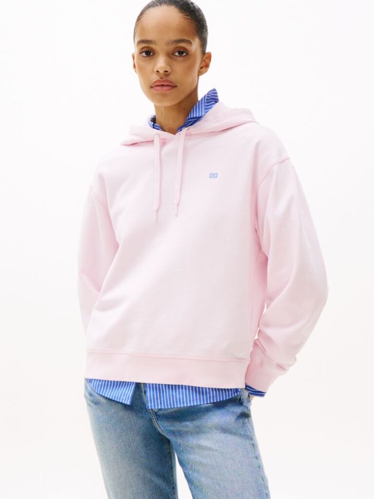 Pink Contrast Hilfiger Flag Embroidery Hoody  Women