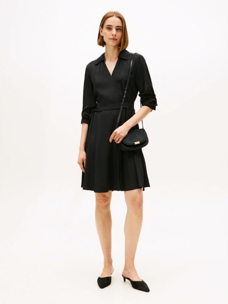 Black Relaxed Long Sleeve Mini Wrap Dress  Women