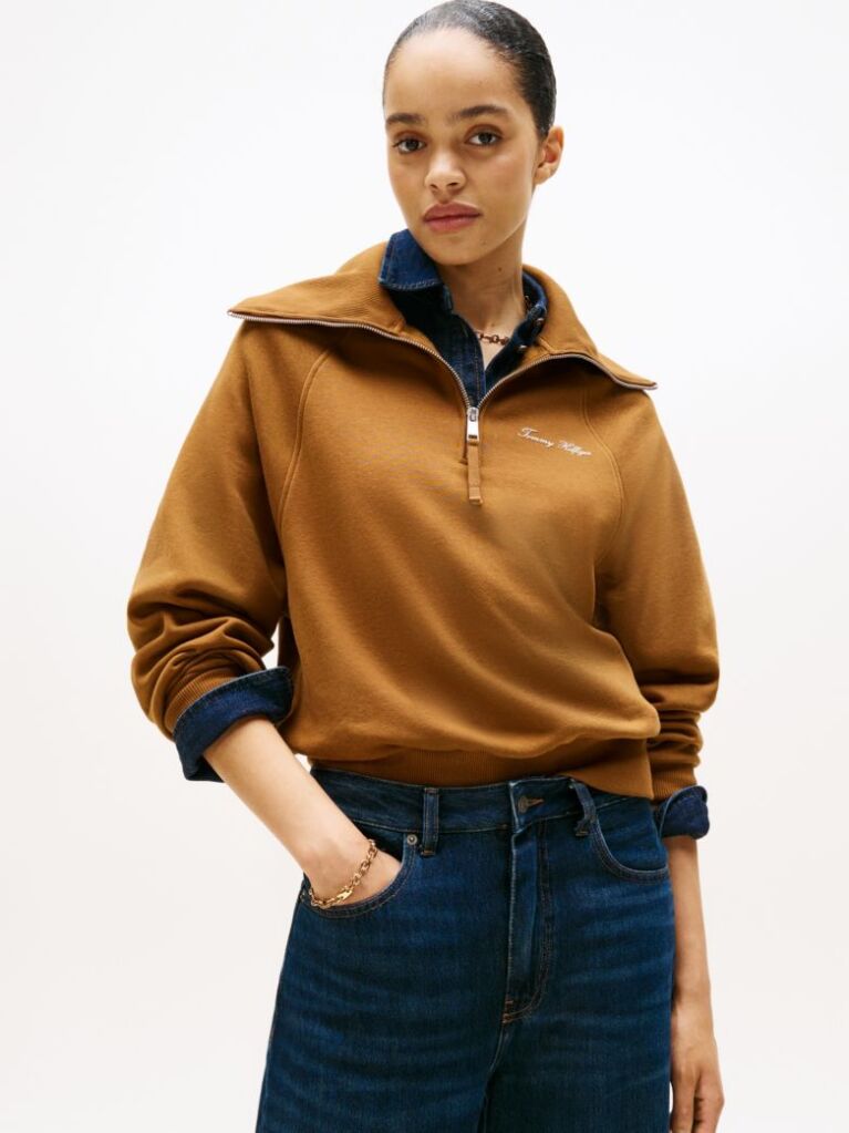 Khaki Interlock Knit Fleece Half-Zip Jumper  Women