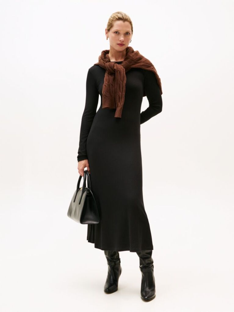 Negru Rochie Midi Fit And Flare Cu Dungi Tricotate  Femei