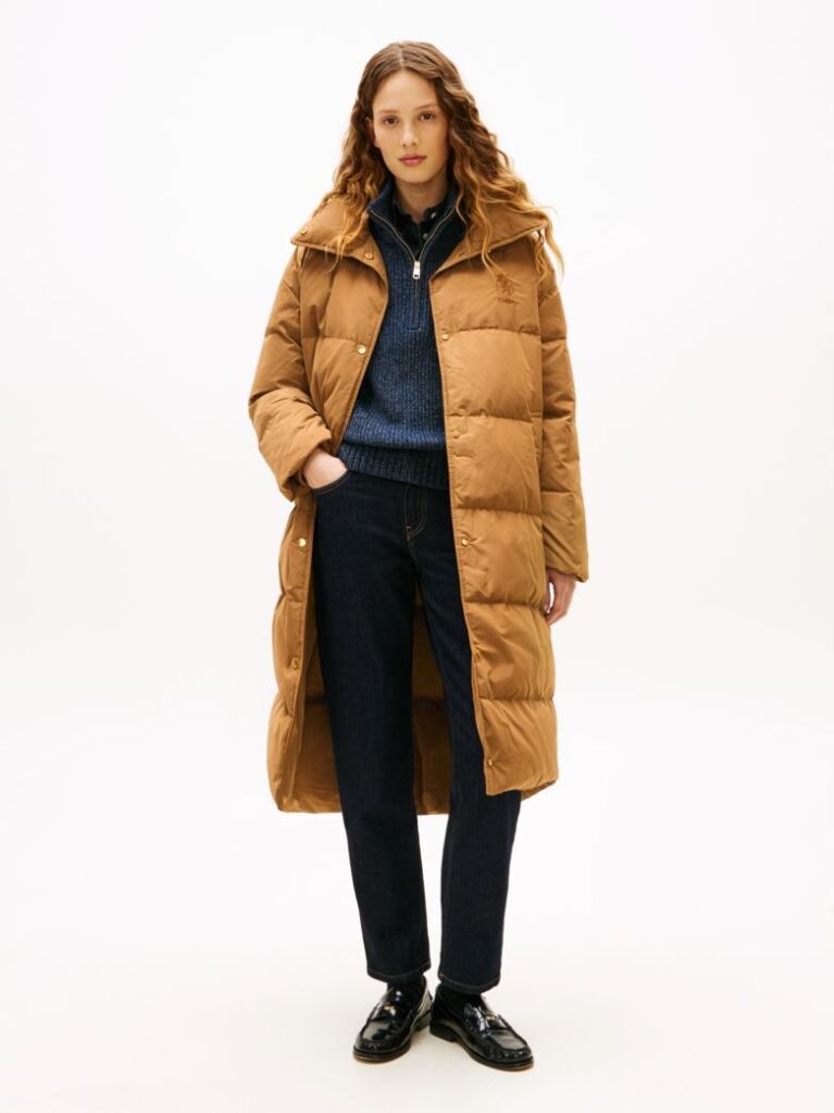 Brown Crest Embroidery Down Puffer Coat  Women