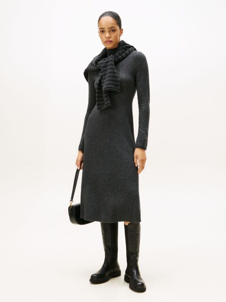 Gri Rochie Tip Pulover Midi Din Lana Moale  Femei