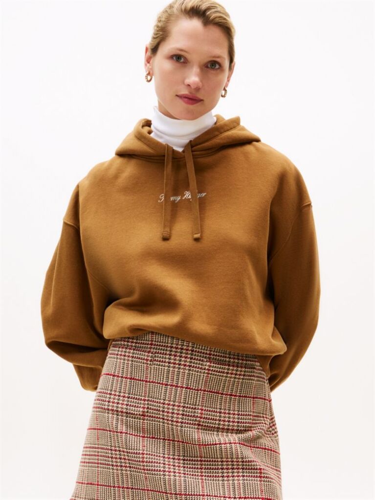 Khaki Textured Logo Relaxed Hoody  Women