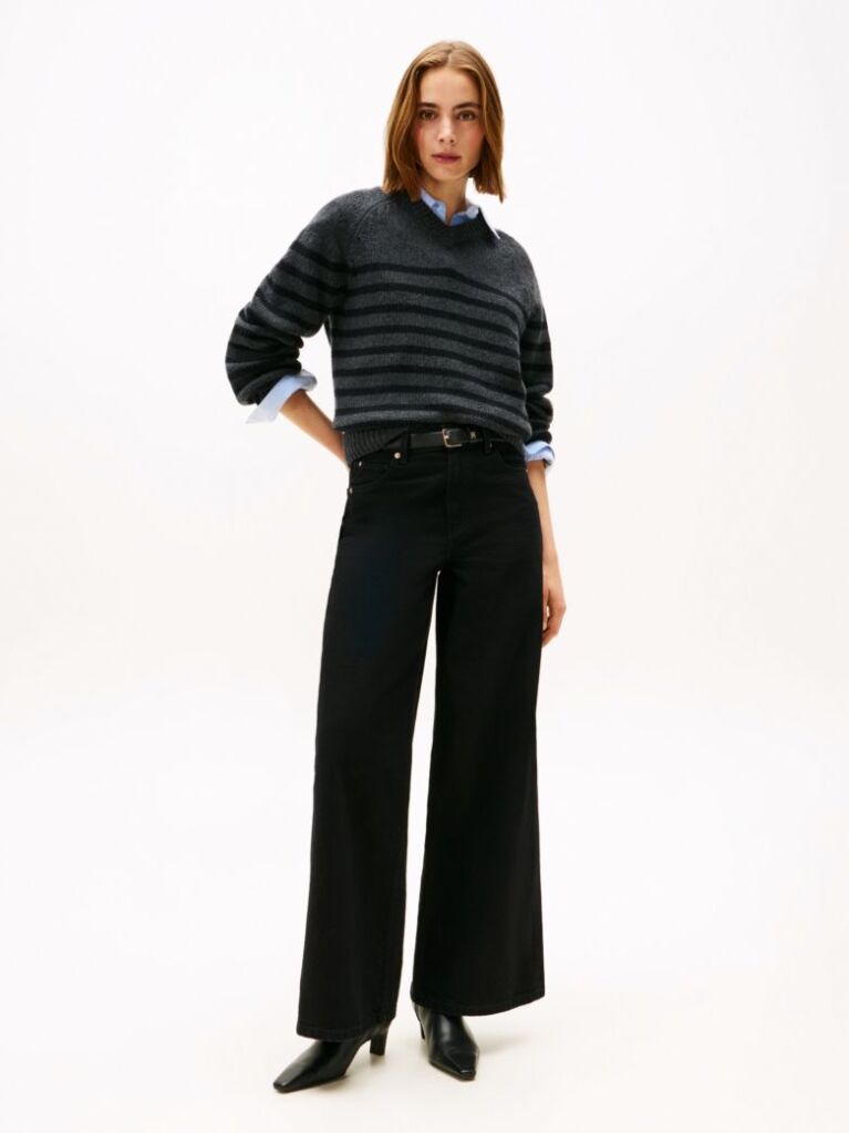 Negru 70s Blugi Negri Cu Talie Inalta Wide Leg  Femei