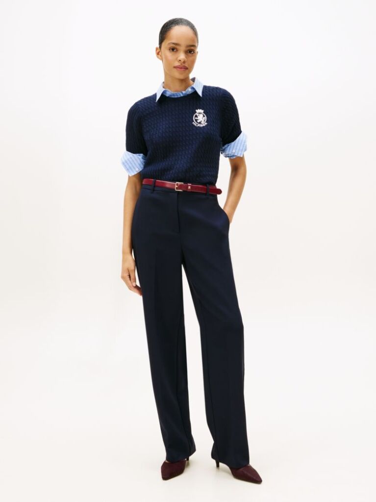 Blue Slim Straight Leg Trousers  Women