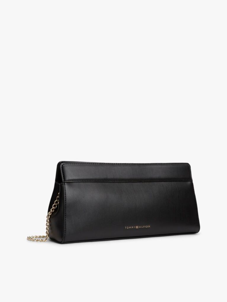 Negru Clutch Modern Cu Lant Cu Inchizatoare Clasp Si Monograma TH  Femei