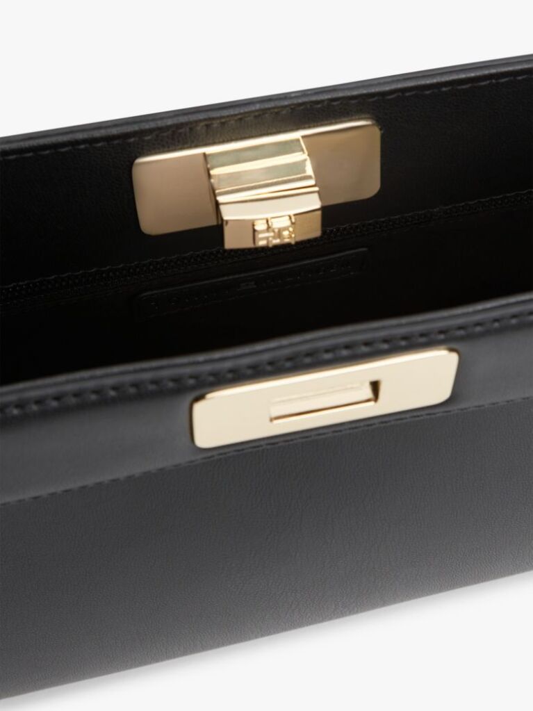 Negru Clutch Modern Cu Lant Cu Inchizatoare Clasp Si Monograma TH  Femei