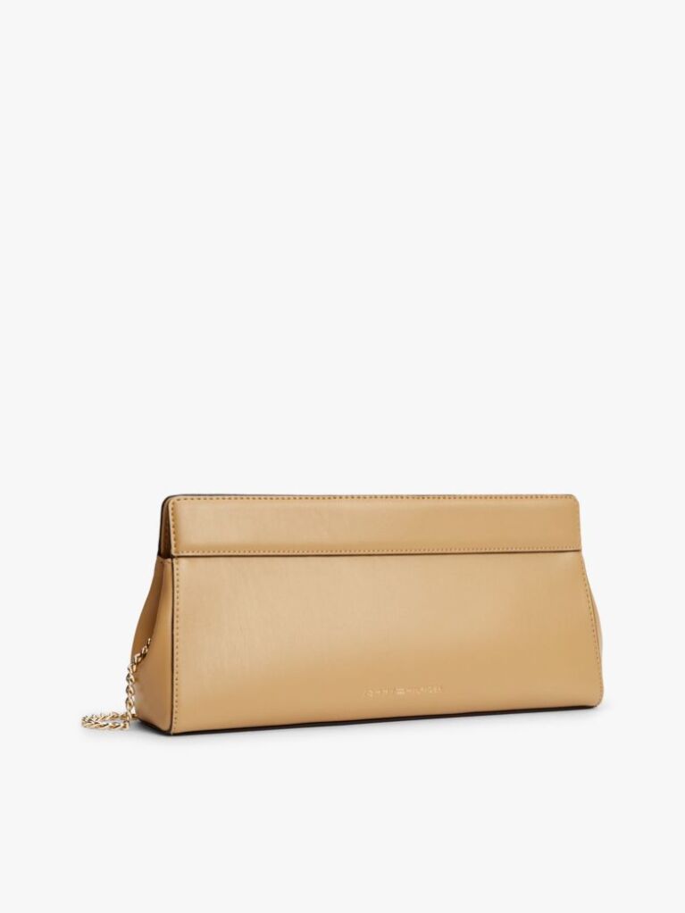 Bej Clutch Modern Cu Lant Cu Inchizatoare Clasp Si Monograma TH  Femei