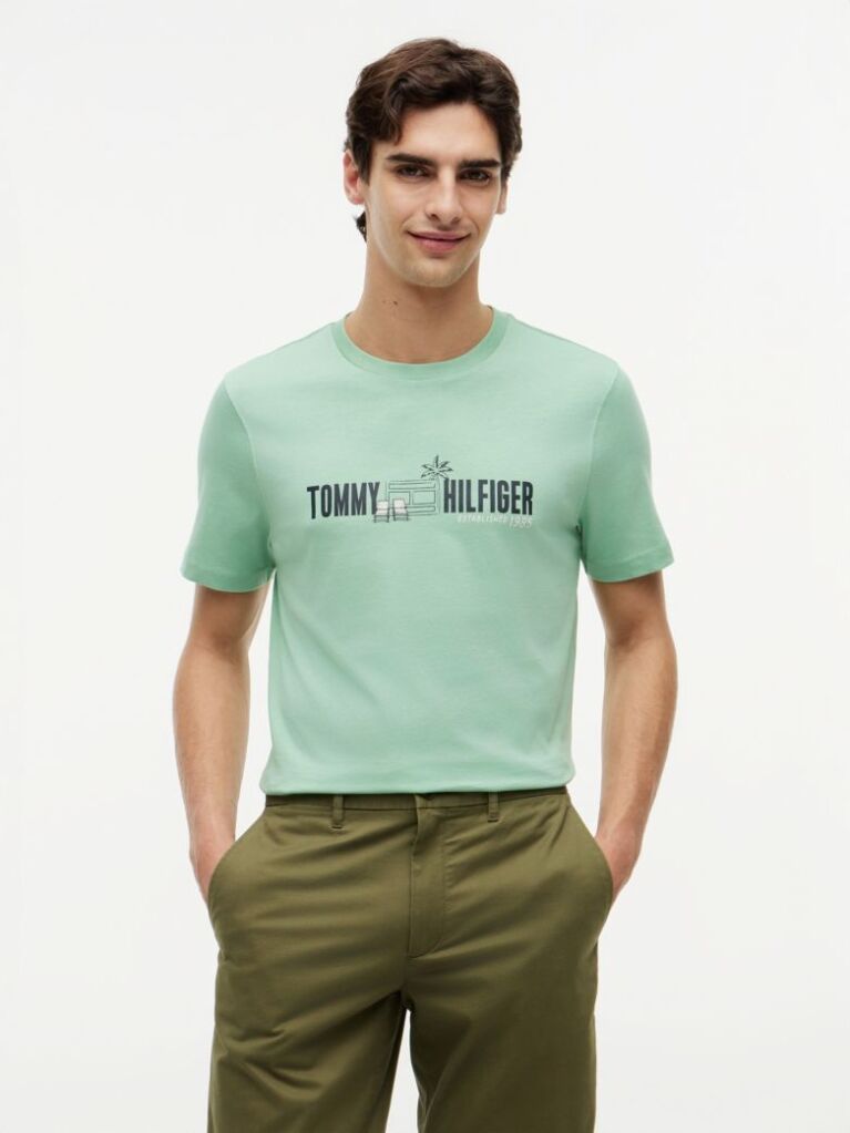 Verde T-Shirt Din Jerseu Cu Logo Graphic  Barbati