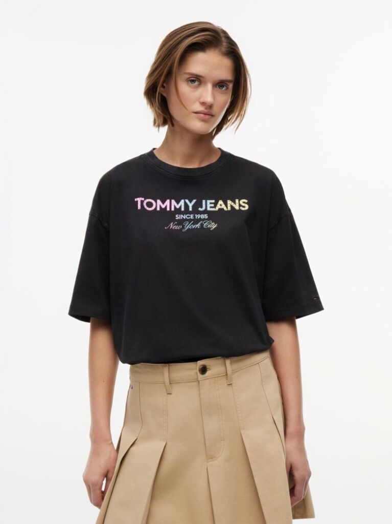 Negru T-Shirt Din Jersey Oversized Cu Efect Spala  Femei