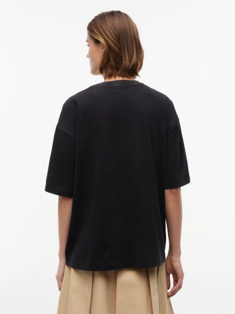 Negru T-Shirt Din Jersey Oversized Cu Efect Spala  Femei