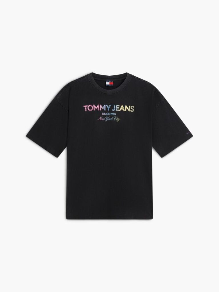 Negru T-Shirt Din Jersey Oversized Cu Efect Spala  Femei