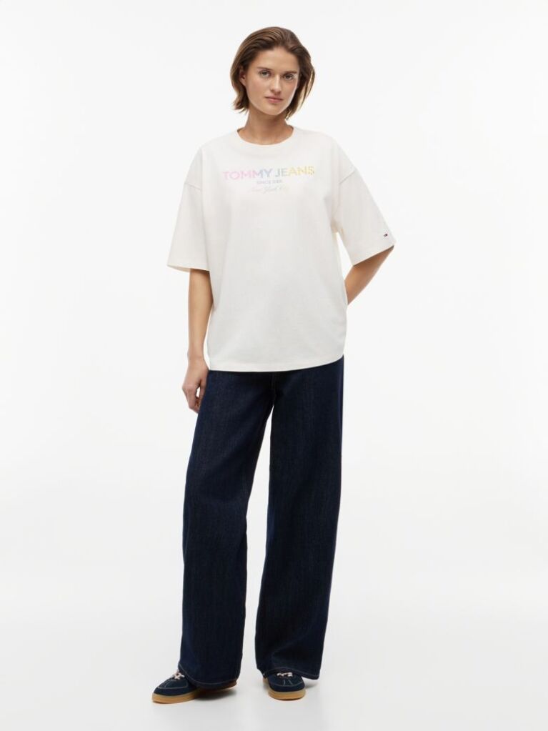 Alb T-Shirt Din Jersey Oversized Cu Efect Spala  Femei