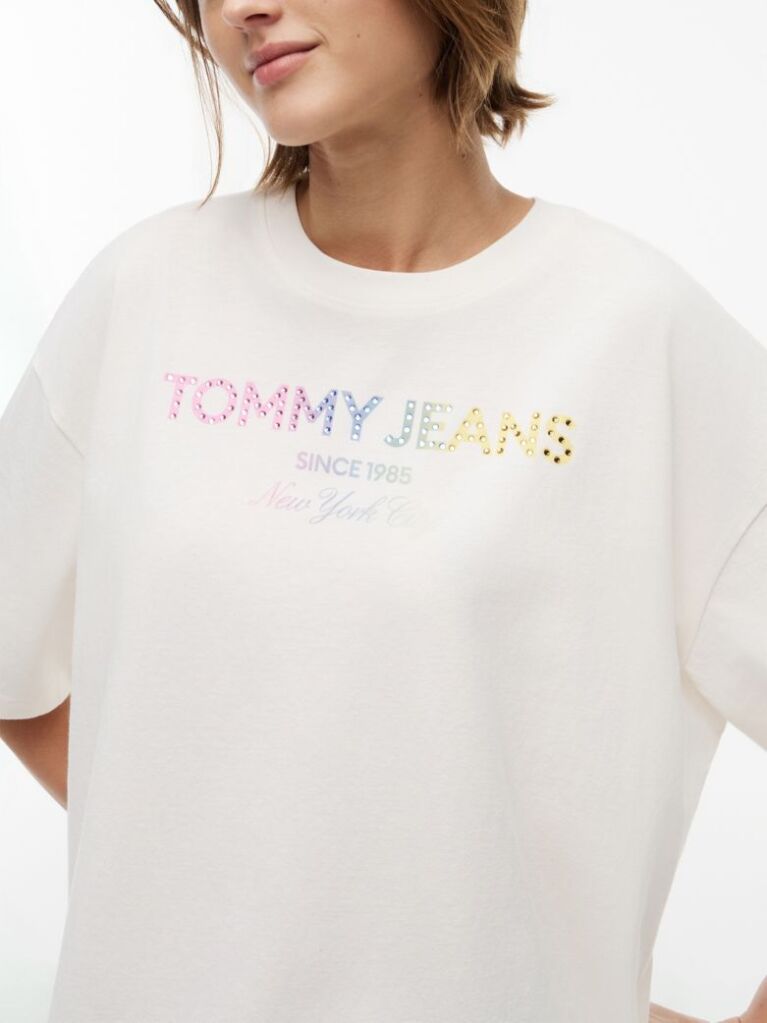 Alb T-Shirt Din Jersey Oversized Cu Efect Spala  Femei