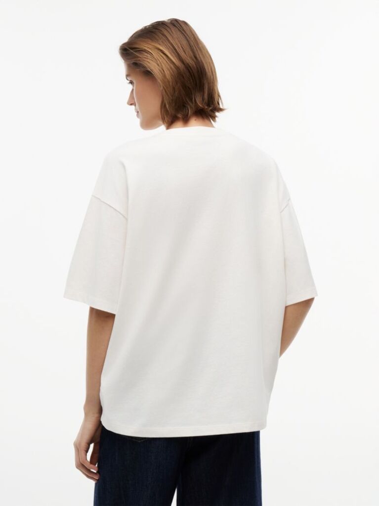 Alb T-Shirt Din Jersey Oversized Cu Efect Spala  Femei