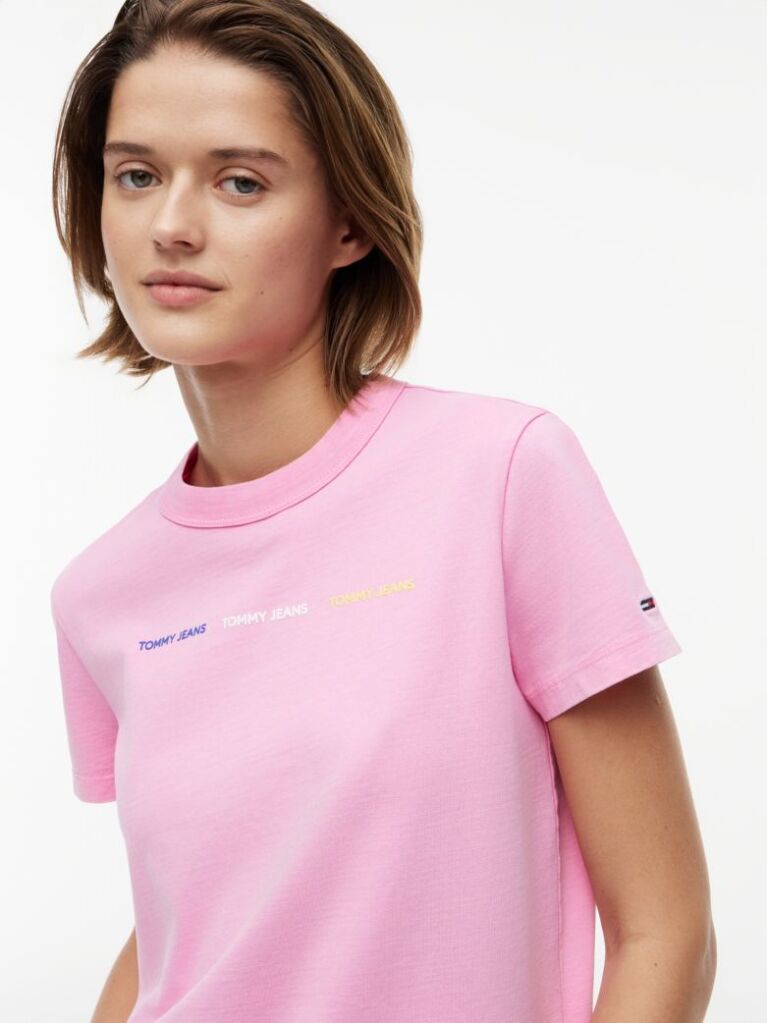 Roz T-Shirt Din Jersey Cu Logo Repetat Cu Efect Spalat  Femei