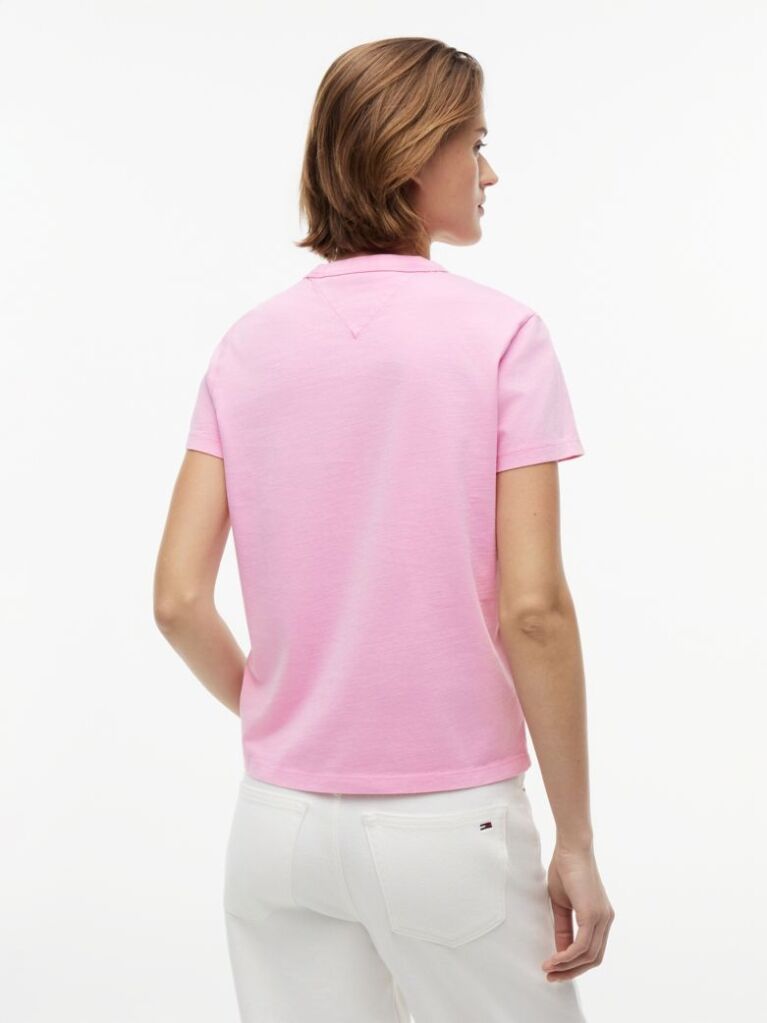 Roz T-Shirt Din Jersey Cu Logo Repetat Cu Efect Spalat  Femei