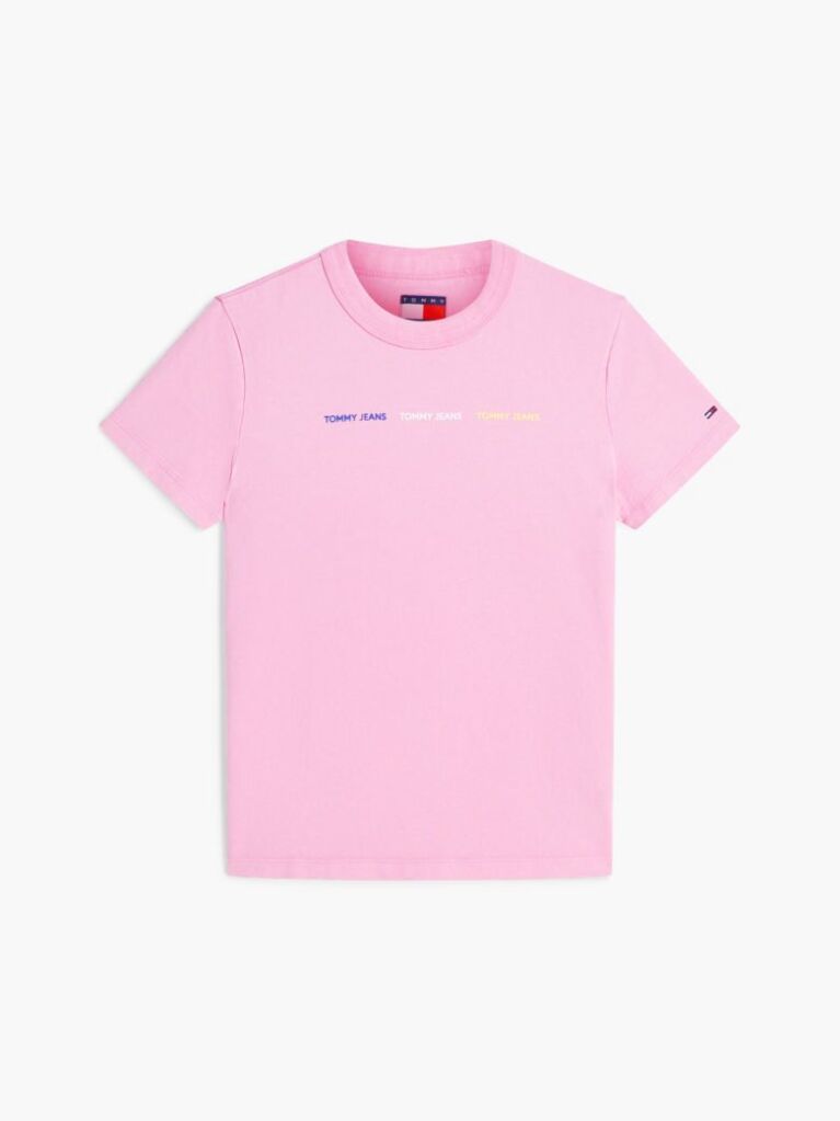 Roz T-Shirt Din Jersey Cu Logo Repetat Cu Efect Spalat  Femei