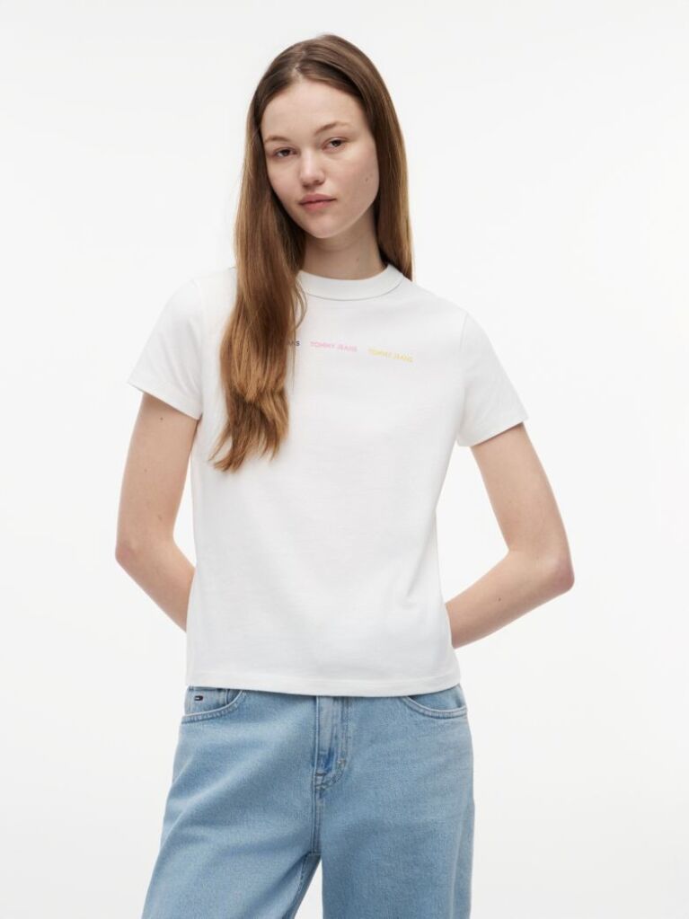 Alb T-Shirt Din Jersey Cu Logo Repetat Cu Efect Spalat  Femei