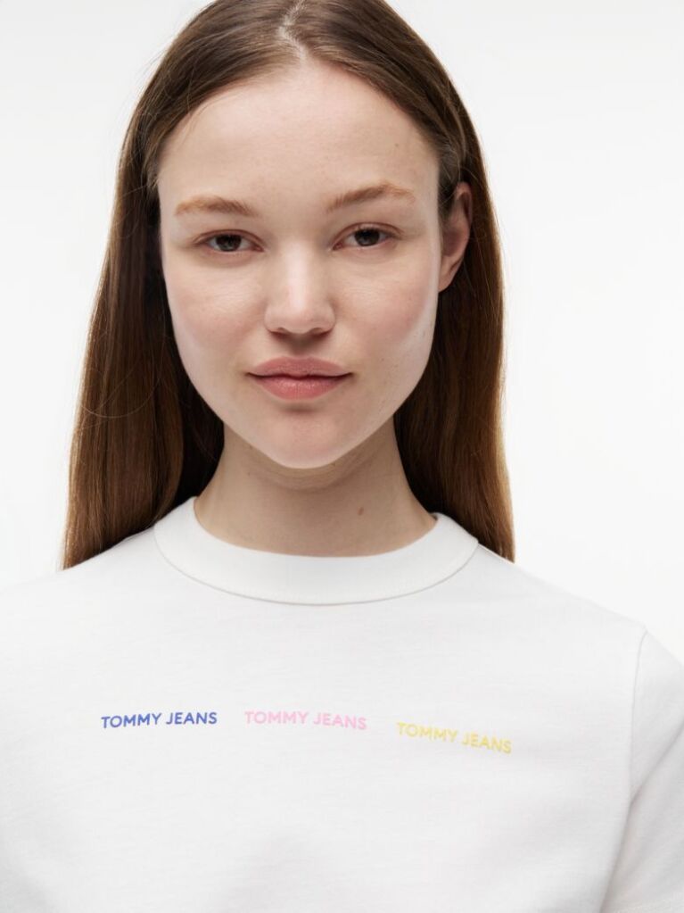 Alb T-Shirt Din Jersey Cu Logo Repetat Cu Efect Spalat  Femei