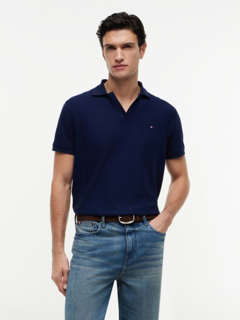 Blue Polo Jacquard Cu Croiala Regular  Barbati