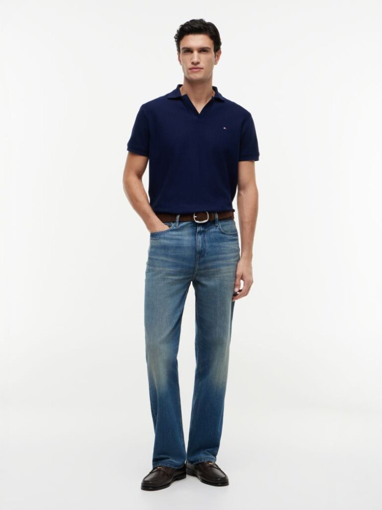 Blue Polo Jacquard Cu Croiala Regular  Barbati