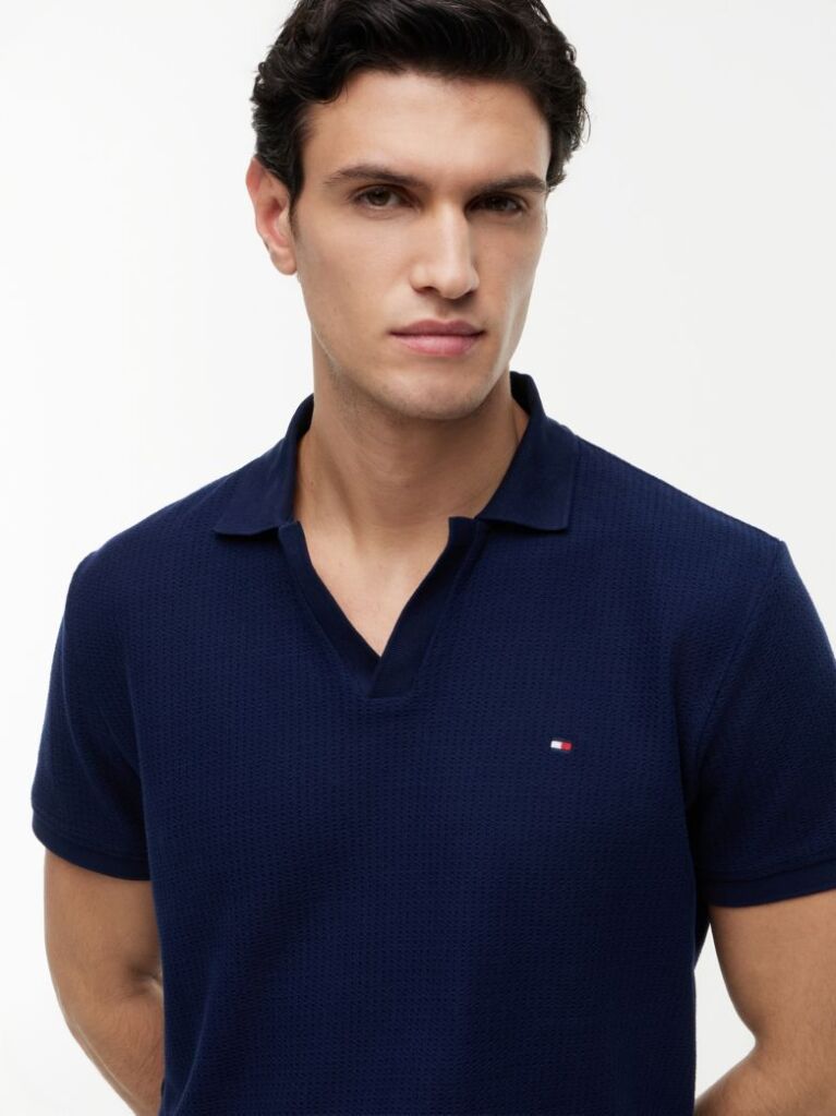 Blue Polo Jacquard Cu Croiala Regular  Barbati