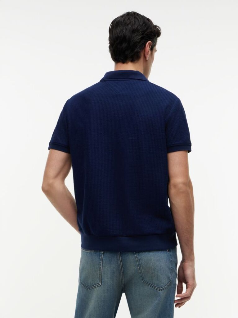 Blue Polo Jacquard Cu Croiala Regular  Barbati