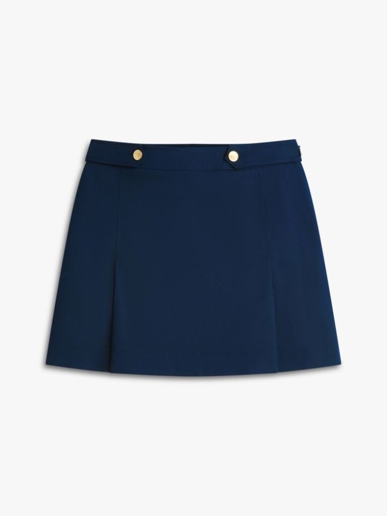 Blue Fusta Mini Plisata Cu Nasturi Aurii Si Emblema  Femei