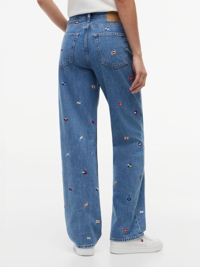 Denim Blugi Cu Croiala Dreapta Slim Talie Inalta Si Broderie Pe Toata Suprafata  Femei
