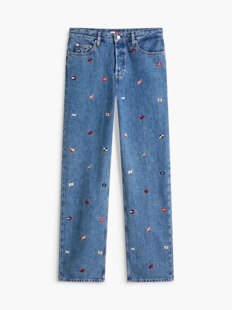 Denim Blugi Cu Croiala Dreapta Slim Talie Inalta Si Broderie Pe Toata Suprafata  Femei