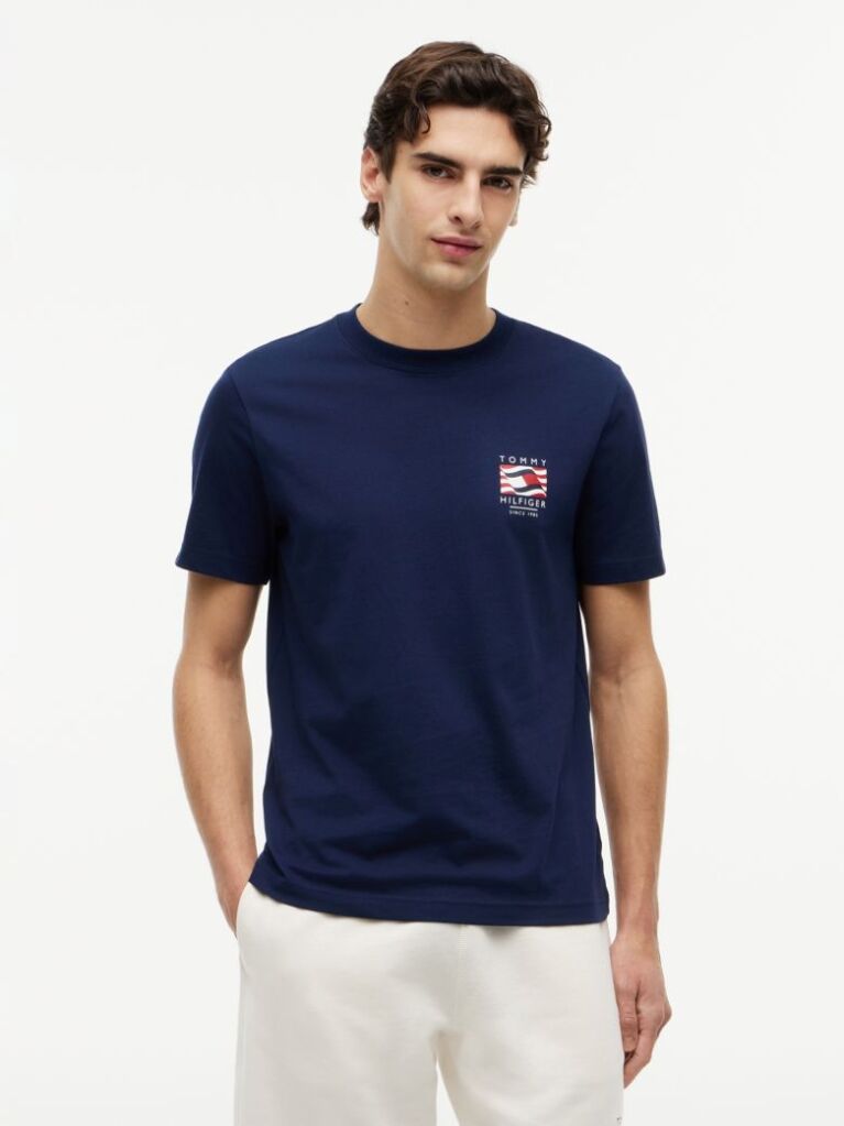 Blue T-Shirt Cu Steag Ondulat  Barbati