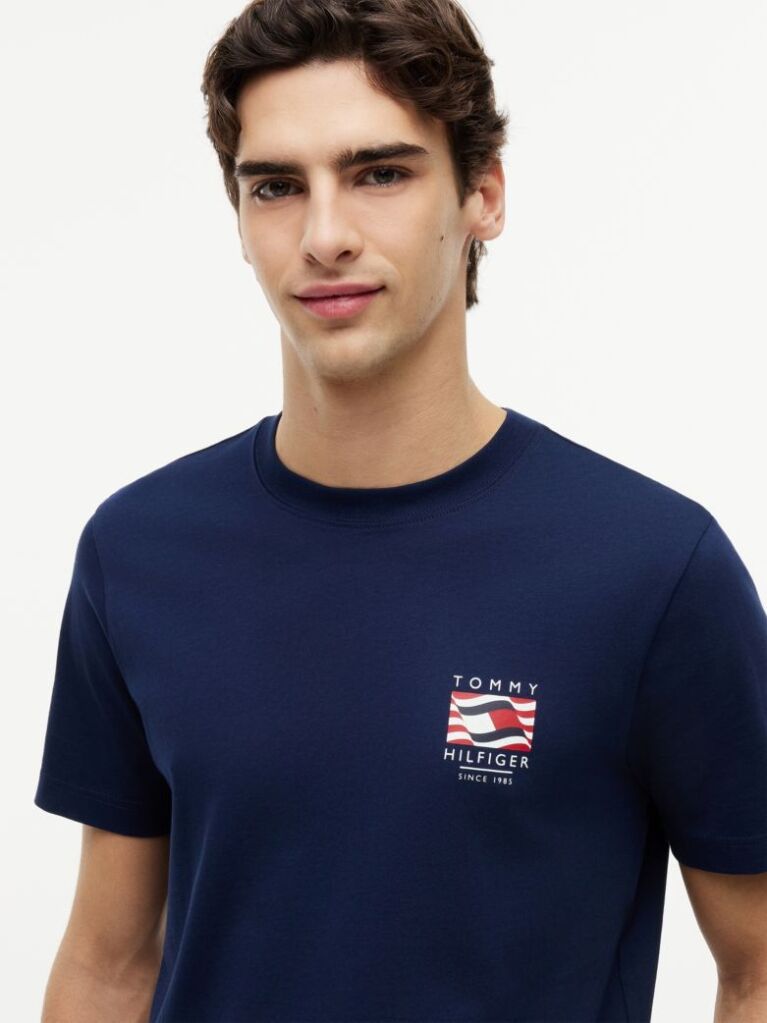 Blue T-Shirt Cu Steag Ondulat  Barbati