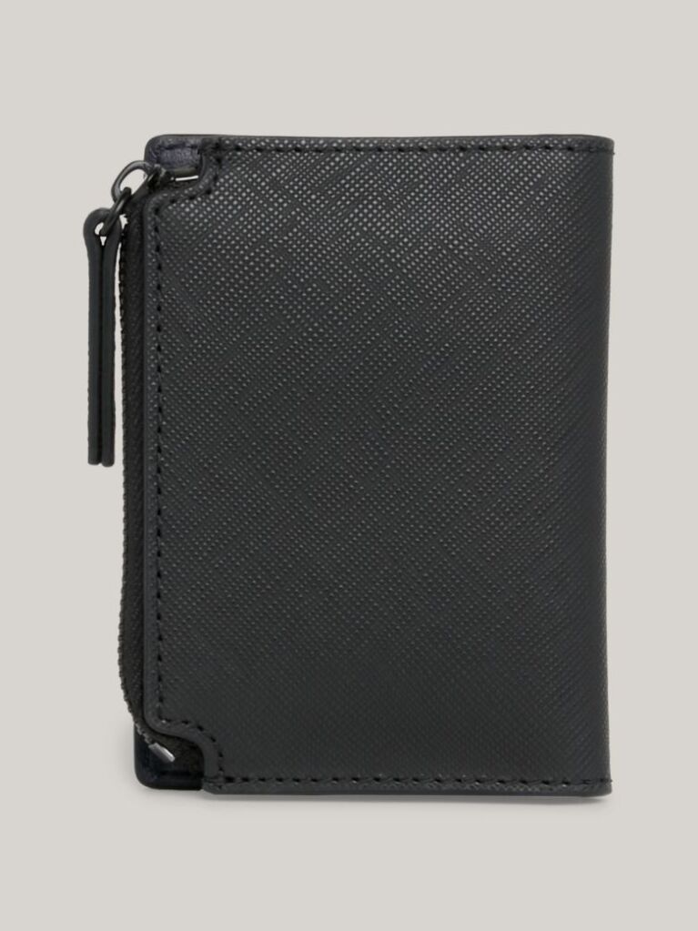 Black Leather Bifold Zip Wallet  Men