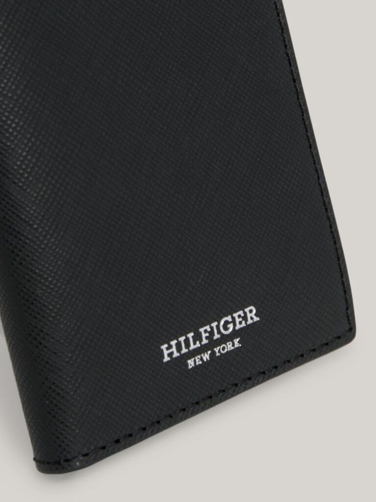 Black Leather Bifold Zip Wallet  Men