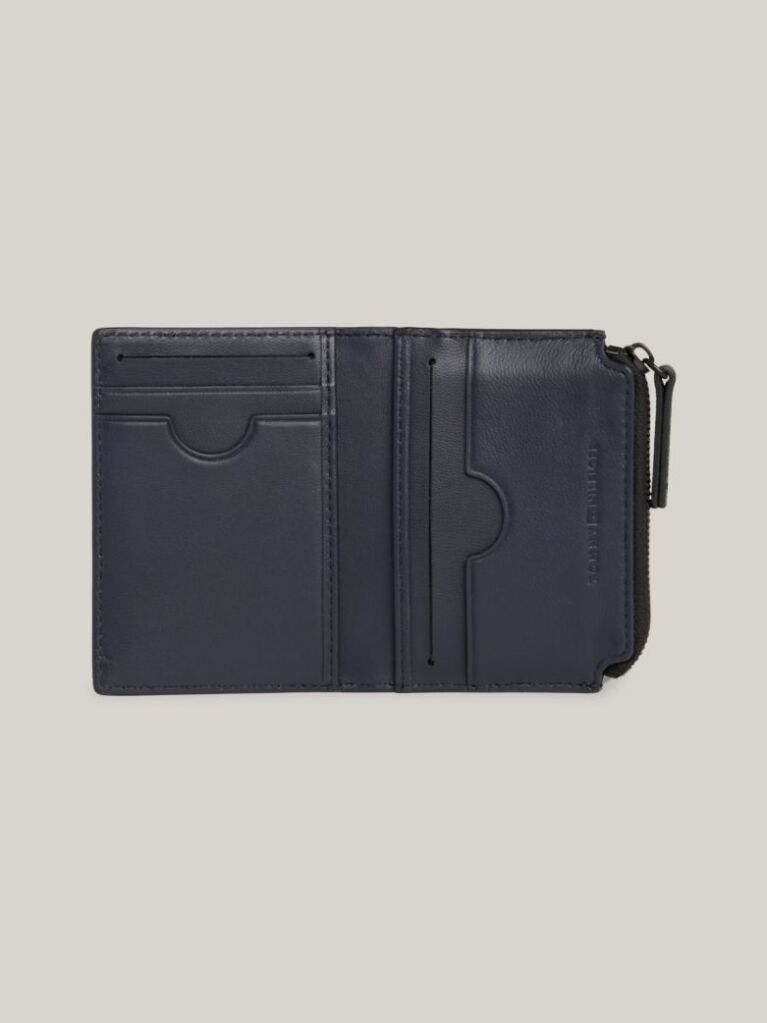 Black Leather Bifold Zip Wallet  Men