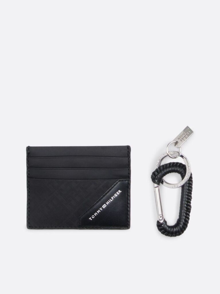 Black Leather Card Holder and Key Fob Gift Set  Men