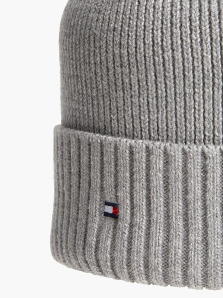 Grey Hilfiger Flag Beanie with Cashmere  Men