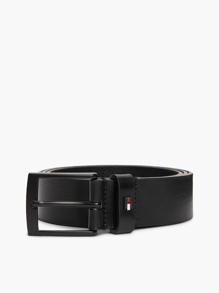 Black Square Buckle Leather Belt  Men